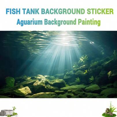 Sunlit Riverbed, Fish Tank Background Painting, Aquarium Background Sticker - Shimmering Light Spots Cast Among Mossy Rocks And Aquatic Plants, Perfectly Recreating The Tranquility Of The Deep Sea. Suitable For Terrarium, Pet Tank Decor, Aquarium, Amphibious And Reptile Habitats, As Well As Turtle Tanks, Streams, Aquariums, And Planted Tanks.