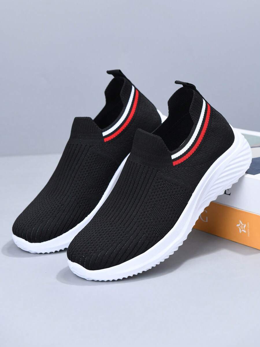 Giày thể thao nữ thoáng khí bằng lưới, đế mềm chống trượt, thoải mái, kiểu dáng slip-on, mũi tròn, dáng rộng, thích hợp đi bộ hàng ngày, miệng giày co giãn, mùa xuân/hè.