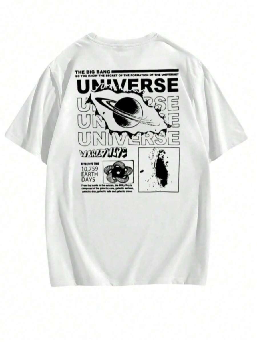 Camiseta Masculina Universe Gola Careca Estilo De Rua Malha 100% Algodão - Branco - Visão 1
