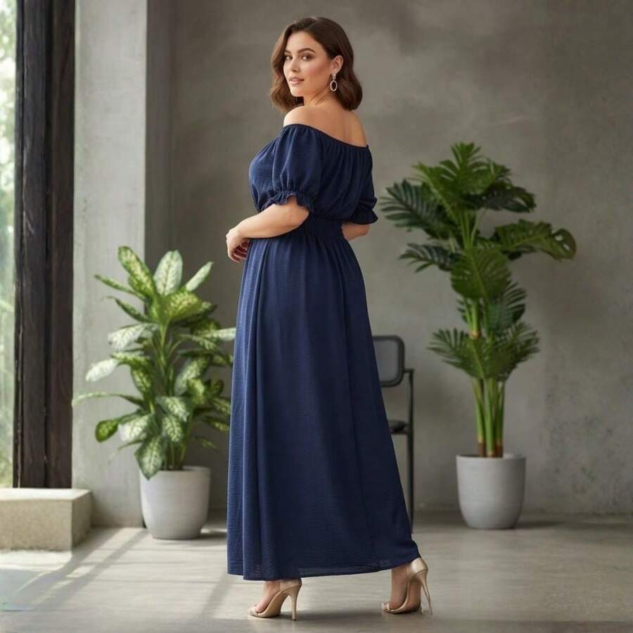 Long Dress - Plain Navy Blue - View 1