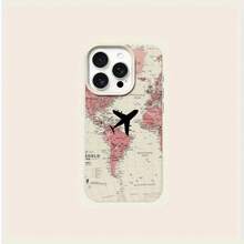 Pink World Map Airplane Pattern Phone Case For The Entire  Series A54, A52 Soft Case, A13 Matte, S24 Full Coverage, S20Fe/S21Plus/S22/S22 Ultra, Compatible With Galaxy S23/A05/A12/A13/A15/S22/S23.,Suitable For IPhone17 Air - 白色 - 查看 6