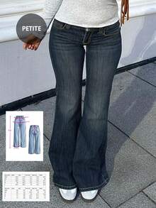 Retro Vintage Style American Hot Chick Low-Rise Sexy Look Simple Everyday Versatile Washed Solid Color Women's Pocket Jeans Long Pants - Dark Wash - View 1