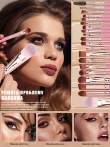 30PCS Makeup Tools Set Including:20PCS Makeup Brush Set+1pc Multi-Functional Zipper Toiletry And Cosmetic Bag Waterproof+2PCS Circular Powder Puffs+3PCS Makeup Sponges+1pc Makeup Brush Cleaning Tools+1pc Hairband+2PCS Hand Bowl Strap,All-In-One & Beginner-Friendly | Travel-Ready & Gift-Ready | Perfect For Newbies/Her - Multicolor - View 2