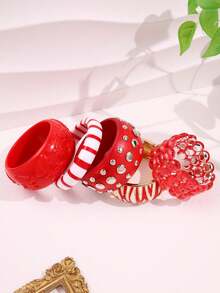 Asymmetrical Rivet Striped Red Metal Drip Oil Bracelet 3D Butterfly Embossed Bracelet Valentine's Day Gift Bracelet - Multicolor - View 5