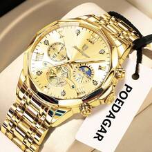 POEDAGAR Luxury Original Men Watch Waterproof Luminous Chronograph Man Wristwatch Stainless Steel Quartz Top Men's Watches Reloj - 金色 - 查看 12