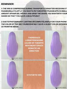 Women's Purple Long Straight Wig, Made Of Synthetic Fiber, Heat Resistant, Can Part Bangs, Suitable For Daily Wear, Party, Cosplay - 淡紫色 - 查看 11