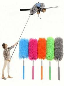 1pc Extendable Super Soft Microfiber Duster, Reusable, Washable, Bendable With Telescopic Handle, Suitable For Home And Office, Great For Cleaning Ceiling Fans, Windows, And Furniture - Multiple Styles - View 1