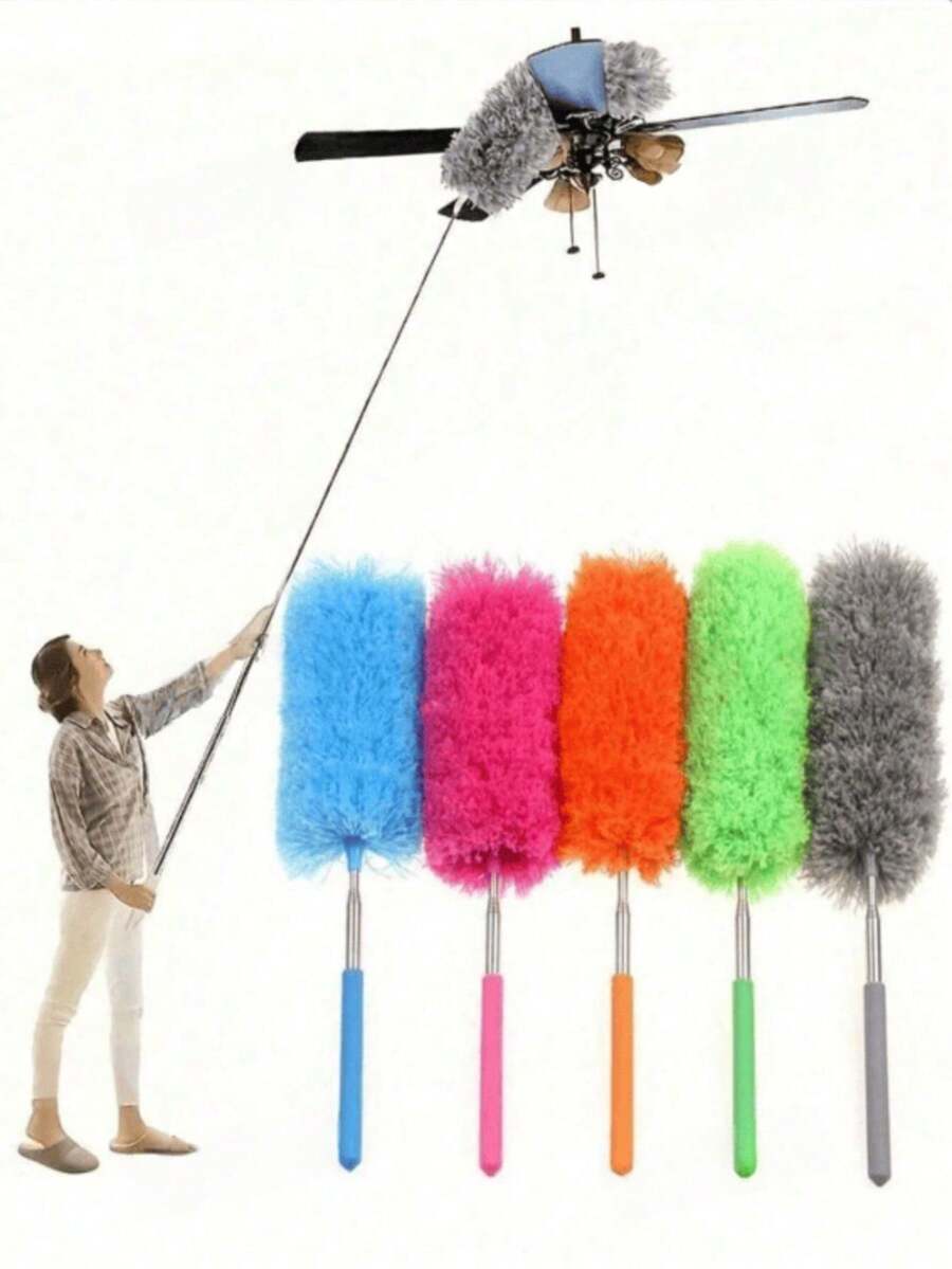 1pc Extendable Super Soft Microfiber Duster, Reusable, Washable, Bendable With Telescopic Handle, Suitable For Home And Office, Great For Cleaning Ceiling Fans, Windows, And Furniture - Multiple Styles - View 1