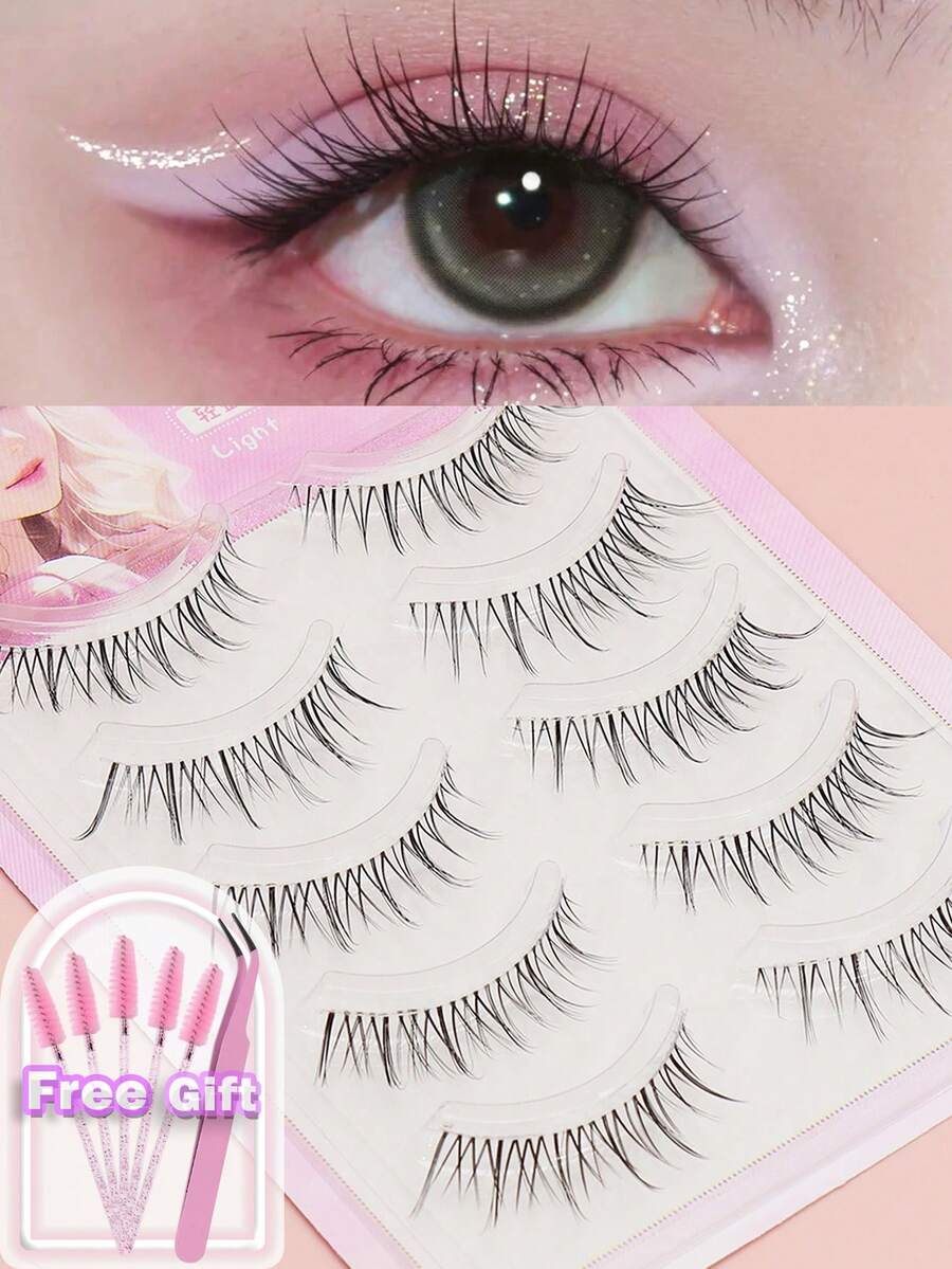 5 Pairs Of Natural False Eyelashes, Fluffy And Soft 3D Mink Eyelashes, Long And Smooth Eyelashes, Daily Work Meetings, Comfortable Wearing Of Natural False Eyelashes - 黑色 - 查看 1