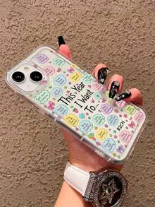 1pc Transparent Label Pattern Print Full-Body Protection Shockproof Anti-Fall TPU Soft Rubber Phone Case Compatible With IPhone &Compatible With Samsung Galaxy - Multicolor - View 3