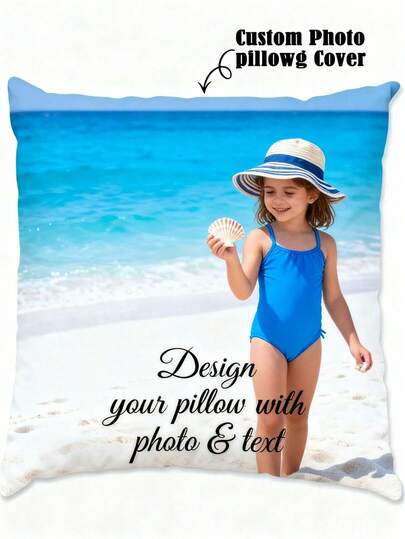 Custom Photo Pillow Cover Personalized Picture Pillowcase With Your Own Image & Text Customized Gift For Family Friends Birthday Anniversary Graduation Wedding Memorial Souvenir Home Decor