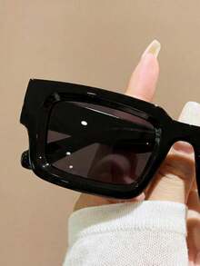 1 Pair Unisex Retro Rectangular Fashion Glasses, Suitable For Everyday Outings, Music Festivals, Holiday Gifts, And Daily Wear, Paired With Beach Accessories - Black - View 3