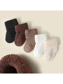 5 双婴儿袜子，新生儿男孩女孩保暖中筒袜，糖果色，秋冬 - 彩色 - 查看 7