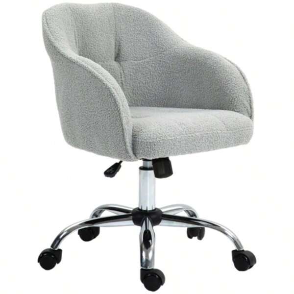 Ergonomic Office Chair, Swivel, Height Adjustable With Rocking Function, Plush Velvet Look, Dressing Table Chair For Bedroom Or Office, Grey