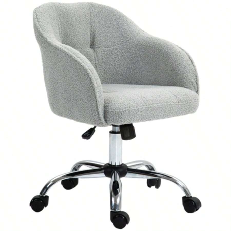 Ergonomic Office Chair, Swivel, Height Adjustable With Rocking Function, Plush Velvet Look, Dressing Table Chair For Bedroom Or Office, Grey - Grey - View 1
