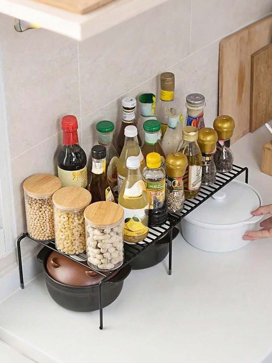 Adjustable Kitchen Storage Rack, Carbon Steel And Plastic Sink Organizer Box, Expandable Dish Drying Rack, Freestanding Corner Shelf, Suitable For Home/Office/Bedroom Organization, Multi-Function Telescopic Storage Rack, Clothes Hanger, Spice Rack, Iron Storage Shelf - Multicolor - View 1