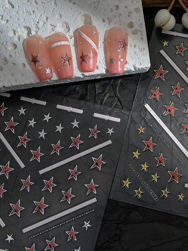 susan notes Y2K Vibe 5D Star Nail Stickers Multi-Color Self-Adhesive Decals For Nail Art