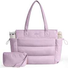 LOVEVOOK Tote Bag For Women With Giant Tumbler Holder Pocket, Puffer Work Travel Laptop Handbag With Zipper For Nurse Teacher - Màu tím - Xem 2