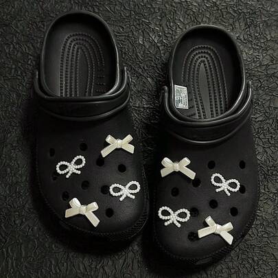 8 piezas de clips de zapatos con forma de lazo y corazón blancos desmontables, adecuados para sandalias, pantuflas, regalos para fiestas de vacaciones