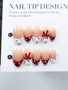 提升气质，10片装手工美甲套装，优雅纯净风格，甜美少女美甲，短款杏仁形设计，美白美甲贴片，手工可重复使用亚克力美甲贴片，包含1个迷你指甲锉和1个自粘标签 - 彩色 - 查看 2