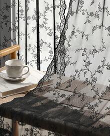 Elegant Black Lace Curtains, 84 Inch Long, Vintage Floral Sheer Panels, Light Filtering, Rod Pocket, 2 Pcs Set, Branch Pattern For Living Room & Bedroom - 黑色 - 查看 10