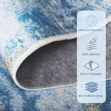 5x7 Ft Washable Area Rug: Abstract Non-Slip Soft Blue Neutral Area Carpet, Suitable For Bedroom, Living Room, Dining Room (Blue) - Blue - View 4