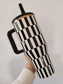 HydroJugs Traveler 40oz / 1183 Ml Black Tie Black And White Two-Color Pattern Of Triple-Wall Insulated Stainless Steel With Straw Cup. Flip-Straw, 24 Hours Cold, Completely Leak-Proof. Suitable For Camping, Work, Indoor Use. Suitable For Water, Iced Tea Or Coffee, Ice Drinks , Hot Drinks, Juice. Perfect For Students And Office Workers, Sports, Outdoor Activities, Camping, Traveling. Gifts For Lovers, Wife, Girlfriends, Boyfriends, Friends, Family Members, Sisters, Brothers, Classmates, Students. Birthday Gift, Festival Gift. - cà vạt đen - Xem 3