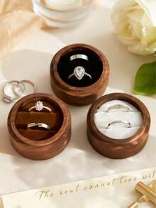 1pc Customized Wooden Ring Box, Valentine's Day/Boyfriend Proposal/Engagement Gift - Multicolor - View 4