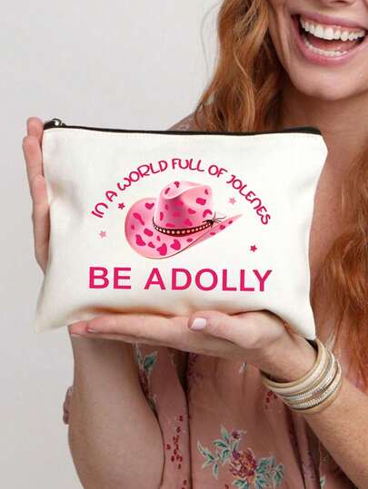 粉色西部牛仔帽化妆包，娃娃旅行复古风化妆包，粉色旅行洗漱包，轻便可折叠拉链包，化妆品和洗漱用品收纳包，拉链化妆包，轻便零钱包，储物包，旅行配件，购物佳品，用途广泛，娃娃主题礼物，送给女性、音乐爱好者、粉丝、姐妹、女儿、老师的礼物，情人节和斋月礼物，婚礼季、斋月、伴侣礼物、伴娘礼物