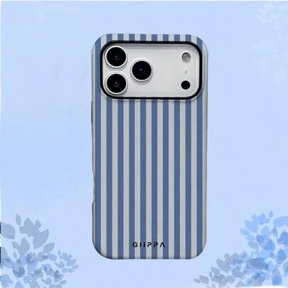 GIIPPA 1pc Hazy Blue Striped Pattern Phone Case, Compatible With IPhone 17 Pro Max, 16 Pro Max, 15 Pro Max, 14 Pro Max, Korean Stylish And Interesting Phone Case, Compatible With IPhone 11/12/13/14/15/16 Pro Max Plus, Elegant Design For Both Men And Women, Ideal Gift For Girlfriend On Christmas, Valentine's Day, Easter, Wedding Season And Birthday