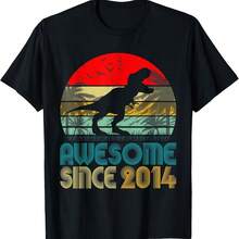 Vintage Birthday Dinosaur Awesome Since 2014 Retro Bday T-Shirt - 白色 - 查看 1