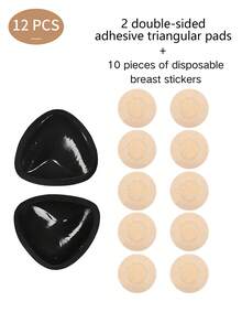 2/1 Pair Bikini Bra With Sponge Padding + 10 Non-Woven Fabric Breast Pads, Thickened, Breathable, Self-Adhesive, Non-Slip, Push-Up Upper Bust Support Bra Pads. - Multicolor - View 8