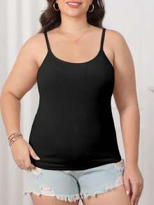 2pcs Plus Size Camisole Tops With Built-In Padded Bra, Adjustable Spaghetti Strap Vest, Suitable For All Seasons As Undershirt Or Outerwear - Multicolor - View 5