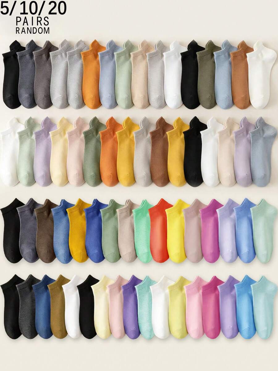 5/10/20 Đôi tất cổ ngắn nữ màu trơn, đơn giản, thời trang, đa năng, thoải mái và thoáng khí. - Nhiều màu - Xem 1