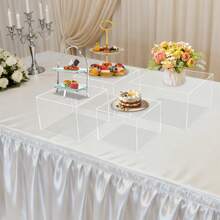 4 Pcs Clear Acrylic Cake Stand Set, 8/9/10/12in Rectangle Tabletop Display Riser, Stackable Multi-Functional Dessert Collectible Cosmetic Stand, Smooth Edge Reusable For Wedding Party Bakery Home - Transparent - View 11