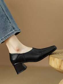 Fall/Winter Women Chunky Heel Fashionable Versatile Elegant High Heels, Elegant, Loafers - Black - View 3