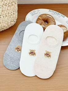5双女士小熊图案隐形袜，透气纯棉，适合搭配运动鞋 - 彩色 - 查看 2