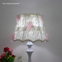 Pleated Fabric Lampshade, Wavy Shape, Pure White Fabric With 3D Cherry Blossom Petal Decor, Romantic Bedroom Lamp Shade, Lace Floral Trim Decor, Bedside Lamp Accessories - Straight Cherry Blossom Lampshade - View 6