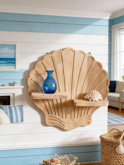 1 pièce Étagère murale décorative en forme de coquillage de couleur neutre, organisateur mural suspendu élégant et minimaliste qui économise l'espace, décoration d'intérieur de style côtier boho, plateforme à deux niveaux en forme d'éventail inspirée des coquillages, étagère murale fonctionnelle pour exposer de petits objets décoratifs et des plantes, convient pour le salon, la chambre, la salle de bain, l'entrée, l'appartement