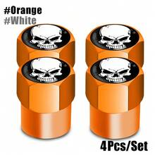 Tapa de vástago de válvula de neumático con logotipo de calavera de aleación de aluminio, tapas de válvula de aire de vástago de rueda de neumático para automóviles, 4 piezas por juego 8EM6 - Rojo-Negro-Blanco - Ver 16