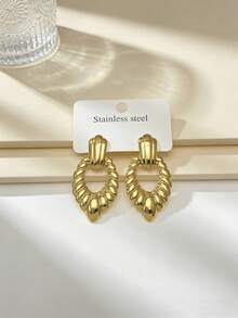 不锈钢镀金耳钉，凹凸纹理，低致敏性，不含镍，心形耳钉，厚款女士镀金耳钉，时尚宣言几何纹理轻盈防过敏耳钉，复古珠宝舞会礼物，女士耳钉，时尚厚重独特吊坠耳钉，女士镀金耳环套装，精致镀金吊坠耳钉，防过敏耳钉，时尚珠宝，女士礼物 - 彩色 - 查看 3