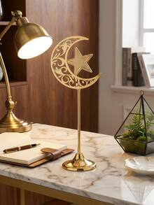 1pc/Set Metal Gold/Black Large Crescent Moon Candle Holder/Ramadan Lantern/Candle Holder/Windproof Glass Candle Holder - Multicolor - View 16