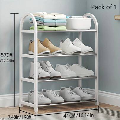1pc Multi-Tier Shoe Rack, Simple Home Storage Organizer, Sturdy For Dorm, Minimalist Design, Black/White