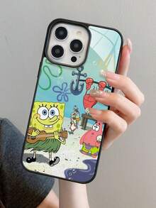 1pc Acrylic Cartoon Creative SpongeBob Squarepare Crab Boss Fitness Pattern Phone Case, Full Body Shockproof Protective Cover Compatible With IPhone 17/16/15/14/13/12/11 Pro Max And Other Models - Multicolor - View 1