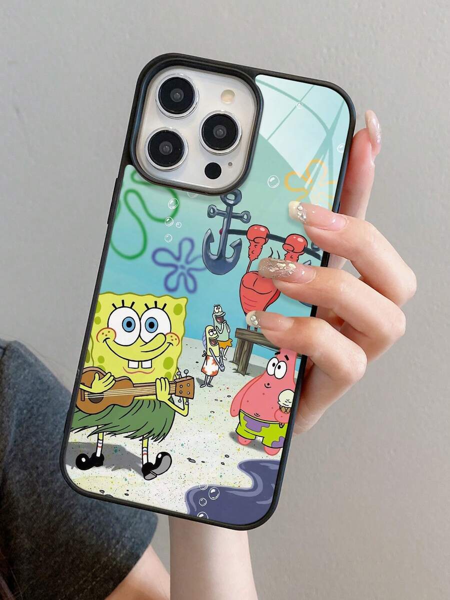 1pc Acrylic Cartoon Creative SpongeBob Squarepare Crab Boss Fitness Pattern Phone Case, Full Body Shockproof Protective Cover Compatible With IPhone 17/16/15/14/13/12/11 Pro Max And Other Models - Multicolor - View 1