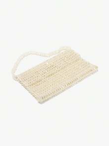 1个手工串珠方形翻盖单肩包，闪亮串珠腋下包，简约复古女士手提包，适合通勤、宴会、派对、日常、休闲、校园、旅行，可搭配连衣裙、衬衫、T恤、连帽衫、牛仔裤、西装、外套。 - 白色 - 查看 6