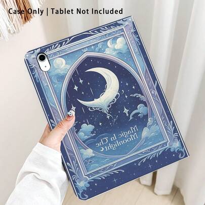 翻盖式平板电脑保护套，新月、星星和云朵图案，展现梦幻、神秘的童话或奇幻风格，带笔槽，适用于华为Matepad SE 11英寸/Matepad Pro 11英寸/Matepad 11.5英寸2026等型号，适用于荣耀Pad 8/9/10、荣耀GT 11.5英寸/X7/X8A/X9/X8Pro/X9Pro/X10 PRO/V9/V8 Pro等型号，兼容三星S11/A11/A11+等型号，适用于红米、苹果、OPPO、vivo等品牌，具备自动休眠/唤醒功能，适合开学季和情人节使用。