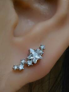 1件 18K镀金铜材质，不褪色不锈钢闪亮星形立方水晶弧形星空耳钉，女士内螺纹平底耳骨耳廓耳钉，耳软骨穿孔耳饰，适合派对和日常佩戴，不含镍，低过敏性 - 一個不銹鋼圓餅星星耳環 - 查看 8