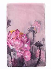 1条女士复古印花轻薄围巾，透气防晒，适合日常佩戴 - 紫色 - 查看 3