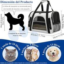 Transportadora para Gato y Perro, Mochila Transpirable para Gatos, Transportadora para Perro Mediano, Carga MÁXIMA 10kg/22LB, con Cojín de Peluche, Juguetes para Mascotas y Cuenco (Gris) - Gris - Ver 2
